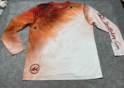 Camisa MOJO Sportswear Co DISTRESSED Manga Pesca Pescado Escamas Blanco Naranja Lrg Foto 1 de 4