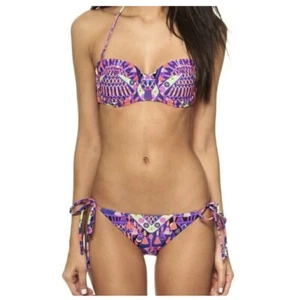 NUEVO CON ETIQUETAS $248 MARA HOFFMAN MACRAMÉ AZUL MARINO Talla M BUSTIER TOP & Talla S FONDO - Imagen 1 de 11