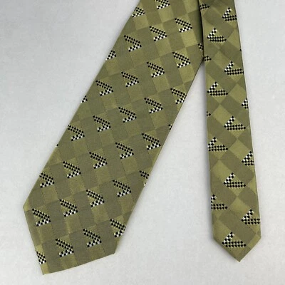 Jhane Barnes Signature Mens Silk Necktie Green Black Geometric Designer Italy - Image 1 of 4