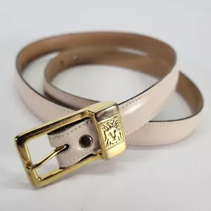 Anne Klein for Calderon Leather Belt 28 30 M Lion Head Buckle Beige Vtg 8234 - Picture 1 of 13