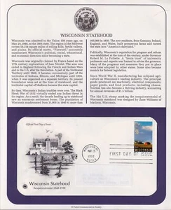 1998 Wisconsin Statehood Sesqui 32c Sc 3206 FDC on a PCS cachet info page - Picture 1 of 1