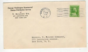 George Washington 1932 Bicentenario 1er año Souren FDC ¡Limpio! 705 1c VERDE - Imagen 1 de 1