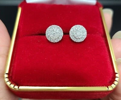 СДЕЛКА! 0,50 КАРАТ НАТУРАЛЬНЫЙ КРУГЛЫЙ БРИЛЛИАНТ КЛАСТЕР HALO СЕРЬГИ-ГВОЗДИКИ В 10K ЗОЛОТО 7,5 ММ - Изображение 1 из 4