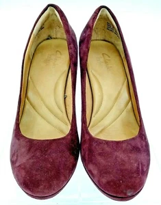 Clarks Indigo Wessex Wyvern Damen-Pump Größe 9 M burgunderrot Wildleder Plateau-Absatzschuh - Bild 1 von 8