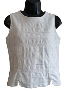 Talbots Back Button White Cotton Sleeveless Blouse with Eyelet Embroidery Size 4 - Picture 1 of 10