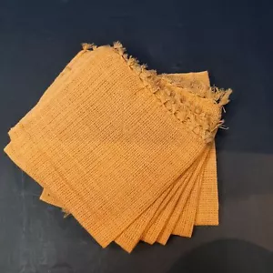 Hand Woven Napkins Set 6 Orange Linens Cloth Table Doilies Fringe Fall Decor - Picture 1 of 6