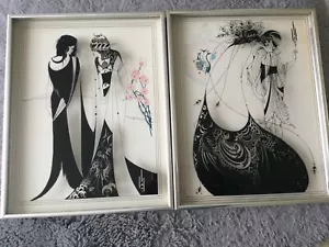 Rare Aubrey Beardsley 1975 Reverse Glass Painting Print Peacock Skirt & Solome - Picture 1 of 24