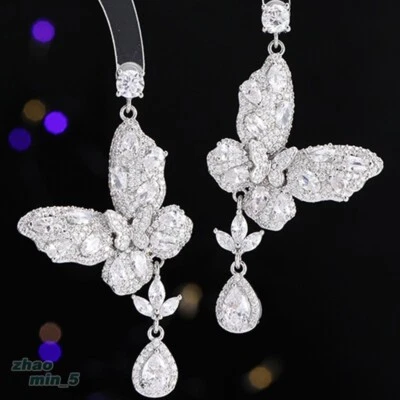 Pendientes colgantes de diamantes de imitación de mariposa de cristal para mujer regalo de boda Foto 1 de 4