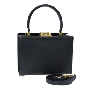 FENDI Hand Bag Leather 2way Black Gold Auth 102531 - Picture 1 of 22