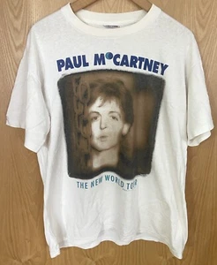 Vintage 90s Paul McCartney T Shirt Large New World Tour Graphic Band White - Picture 1 of 19
