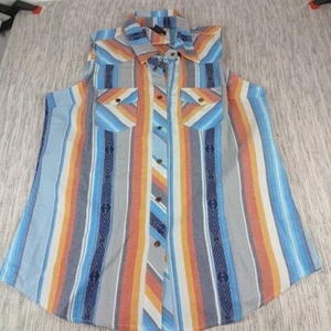 Rock & Roll Denim Shirt Women's XLarge Pearl Snap Western Sleeveless Striped - Picture 1 of 8