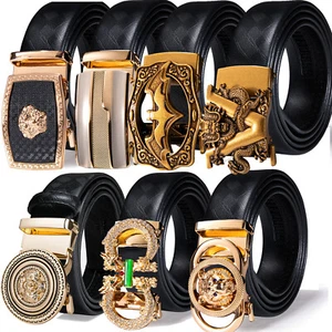 Men Luxury Automatic Buckle Belt Leather Belt Waist Ratchet Business Waistband - Picture 1 of 92