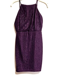 Juniors dark plum purple lace vampire goth spaghetti strap halter top prom dress - Picture 1 of 12