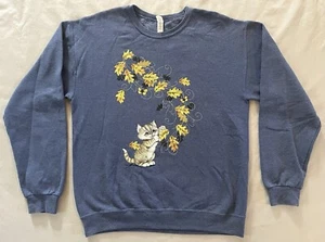 Vintage Katze Sweatshirt Jerzees Rundhals Pullover Herbst Blätter M - Bild 1 von 17