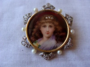 FINE SWISS ENAMEL 18K YELLOW GOLD BROOCH CIRCA 1850'S - Picture 1 of 7