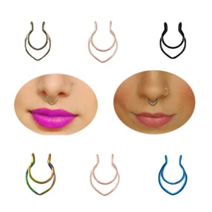 Septum Fake Nose Ring Hoop Double Layers Plain Clip On Septum Non-Piercing 1p ` - Picture 1 of 15