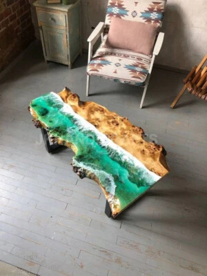 Epoxy Resin Dining Coffee Table Top Custom Design Live Edge Table Home Decor - Image 1 of 4