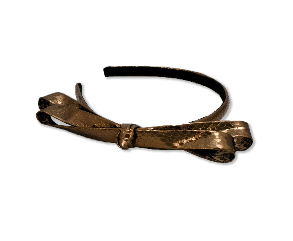 Mia Fashion Headband, Hair Accessory with Bow, Embossed Python Leather Bronze - Image 1 of 1