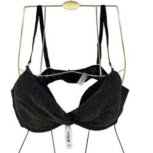 Adore Me Demi Bra Womens Size 38D Black Gold Glitter Underwire Lined Twist Front - Picture 1 of 8