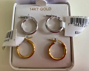 NWT Saks Fifth Avenue 14K Gold 2 PAIRS Hoop Earrings Set with box+$325 price tag - Picture 1 of 9