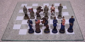 Chess Set game with Glass Board Historic American Civil War 3 1/2" Kings NEW - Picture 1 of 5
