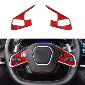 Red Dry Carbon Fiber Steering Wheel Button Cover Trim for Corvette C8 2020+ - Picture 1 of 5