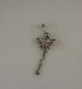 Butterfly belly button ring, piercing, body jewelry, bling crystals dangle - Picture 1 of 8