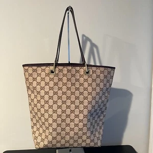 GUCCI GG Canvas and Leather Open Top Brown Tote - Vintage - Preowned - Picture 1 of 18