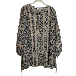 Blusa campesina DR2 para mujer talla 2X antigua marfil floral gasa transparente NUEVA - Imagen 1 de 7