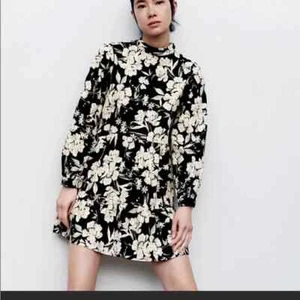 Pre owned Zara High Neck Floral Black and White Mini Dress size SMALL - Picture 1 of 11