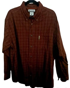 Columbia Men’s Size 2XL Button Down Long Sleeve Shirt Checkered Plaid Dark Red - Picture 1 of 5