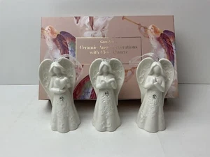 Gem Auras Christmas Ceramic Angel Decorations x 3 With Clear Quartz Boxed - Imagen 1 de 10