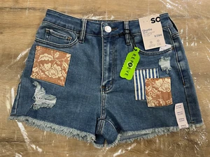 Pantalones Cortos Denim Boho Vintage o Retro Floral Rayas Retazos Talla 9/29 tiro Alto - Imagen 1 de 4