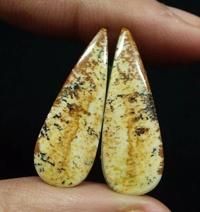 19.25 Ct Natural Picture Jasper Pear Cabochon Matched Pair Loose Gems 30x10.8 MM - Picture 1 of 3