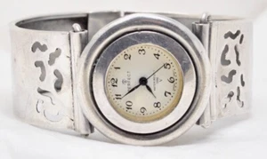 Vintage Handmade Sterling Silver Cuff Bracelet Watch w/Perfect Timepiece 54 Grs - Picture 1 of 10