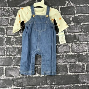 Cat & Jack Newborn Halloween Denim Overalls Set Top Pumpkins - Picture 1 of 12