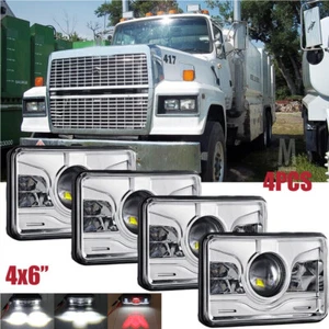 4x 4x6 Chrome LED Headlights High Low Beam fit Ford Truck LTL9000 CL9000 CLT9000 - Picture 1 of 10