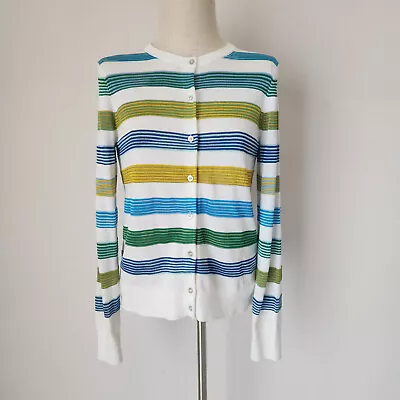 Cárdigan Brooks Brothers Cuello Redondo Botón Mezcla Algodón Multicolor Rayas Talla M Foto 1 de 4