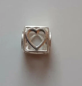 TRUTH sterling silver 925 openwork heart box bracelet charm bead - Picture 1 of 2