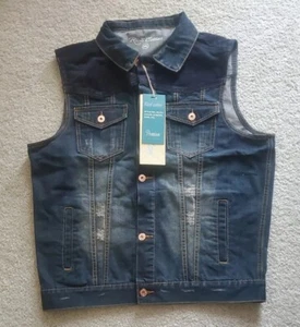 Rich Cotton Mens 2XL Distressed Corduroy Blue Denim Heavy Jean Vest New W Tags! - Picture 1 of 9