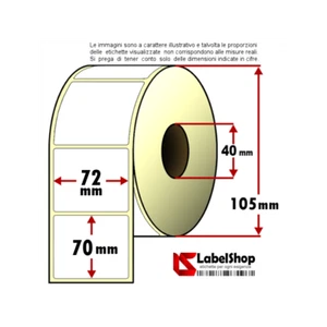 Rotolo da 700 etichette adesive mm 72x70 Termiche 1 pista anima 40 - Foto 1 di 2
