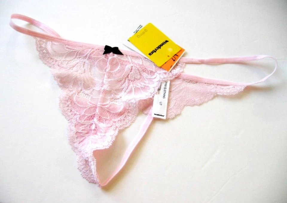 A354T Wonderbra Intimates NEW 7760 Pink Shimmer Floral Lace Panel G-String M XL - Image 1 of 1
