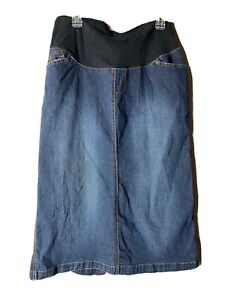 Duo Maternity Skirt Large Blue Denim Jean Modest Long Midi
