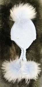 Blue Triple Pom Pom Hat with Tassels - Picture 1 of 2
