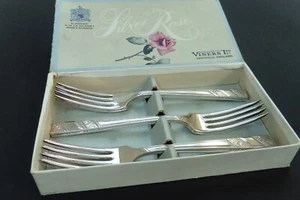 Set of 6 Vintage Viners Silver Rose Silver Plated Dessert Forks - Picture 1 of 8