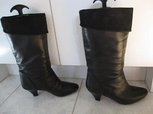 Boots Black Leather Made in Italy size 36 Brand Frutti Italiani. Foldable top - Picture 1 of 6