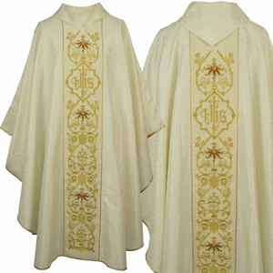 Casula gotica bianco sporco/crema, paramento, damascato/velluto, ricamo - Foto 1 di 4