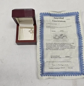 14 KT Weißgold 6,5 mm Kultivierte Perle & 0,10 Karat Diamant VS-2, Blumen Ohrringe - Bild 1 von 13