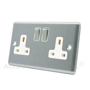 Brushed Satin Chrome Classical Socket 2 Gang 13A Double Plug Outlet CSC2GSOCWS - Imagen 1 de 1