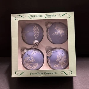 Vintage Christmas Classics Tree Glass Ornaments Box Of 4 2.5 Blue Bell Retro MCM - Picture 1 of 14
